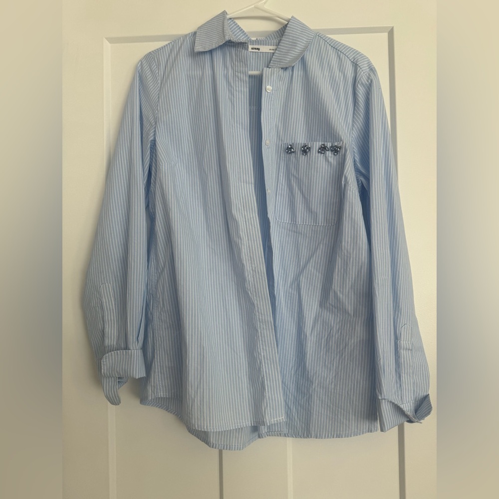 Women's Light Blue Striped Button Down Shirt